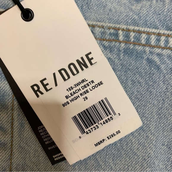 RE/DONE 90s High Rise Loose Bleach Destroyed Jeans Straight Leg Button Fly - Picture 9 of 14